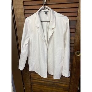 Eileen Fisher Womens Blazer XL/TG White Organic Cotton Blend Open Front Pockets